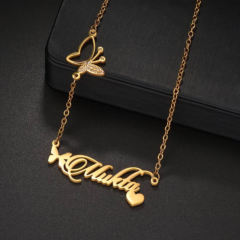 Premium Gemstone Inlay Butterfly Letter Necklace, Unique Gift